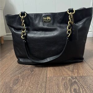 *SOLD*- Coach Black Leather Tote with Gold Chain Accents